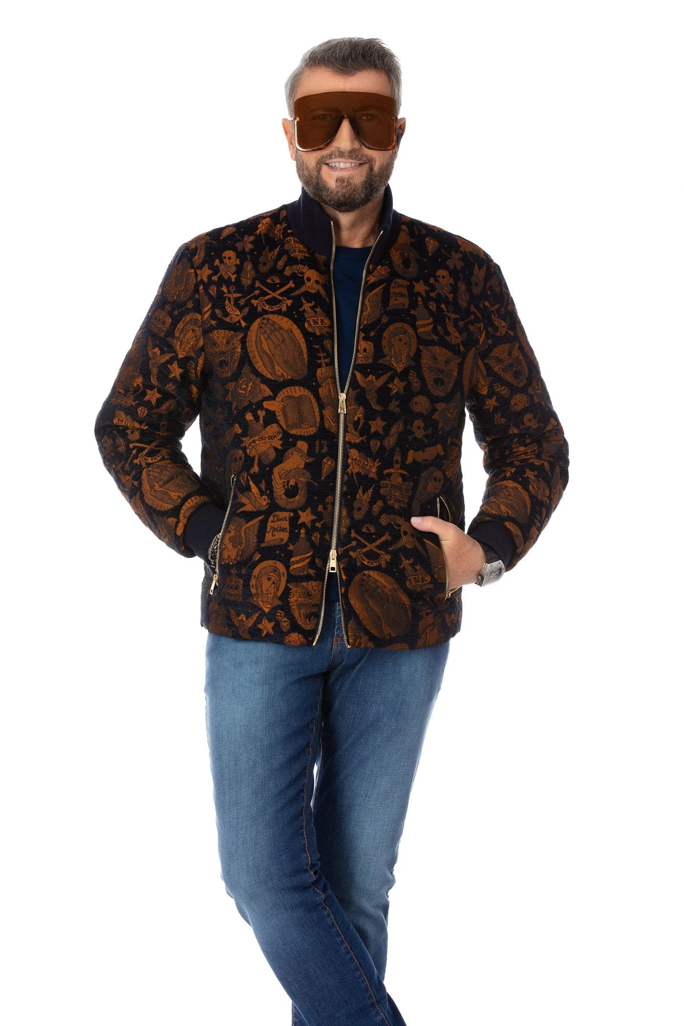 Velvet navy-blue bomber jacket