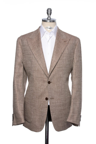 Brown casual jacket in beige and navy checkers