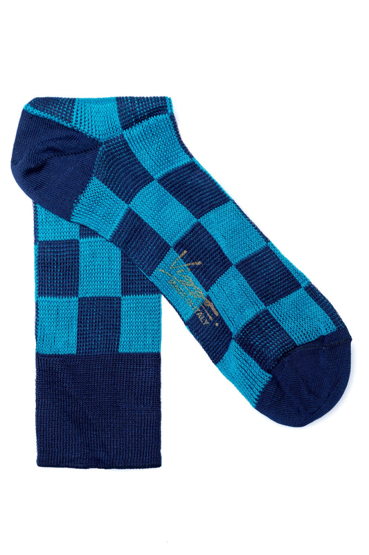 Blue socks with model