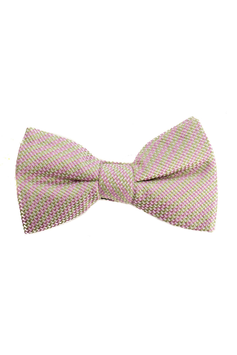 Purple bow tie with green stripes