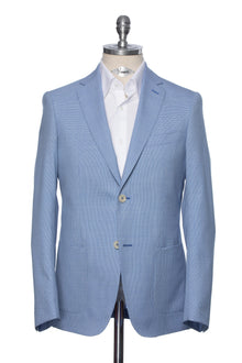 Blue casual jacket with small white checkers and lapel cut