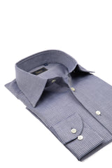 Grey business shirt with white and navy stripes