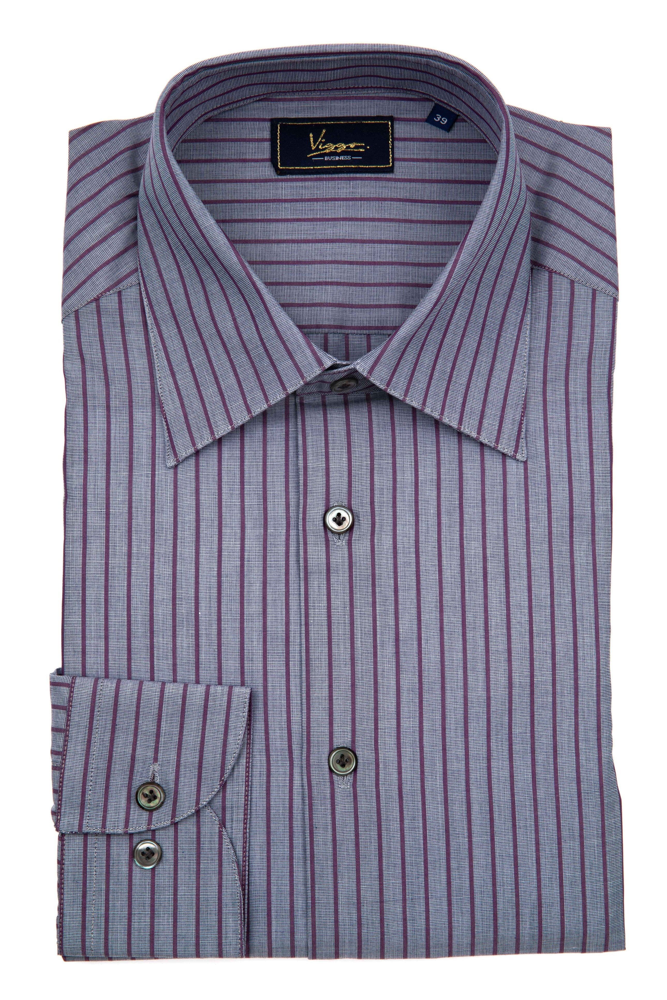Grey business shirt with purple stripes