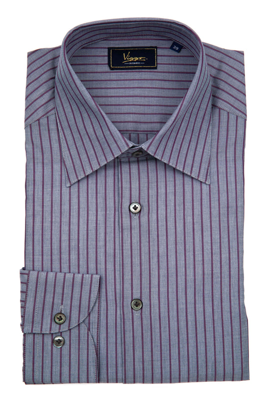 Grey business shirt with purple stripes