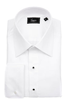 White evening shirt in fine texture with jewellery buttons