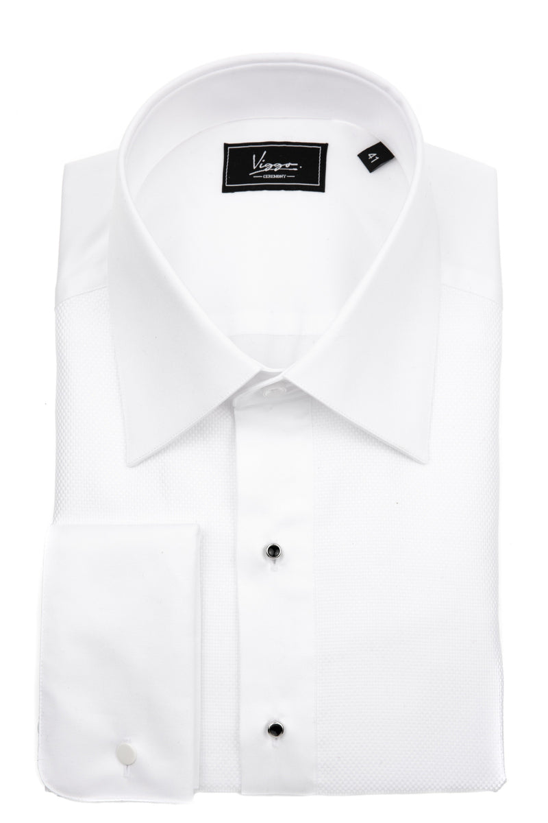White evening shirt in fine texture with jewellery buttons