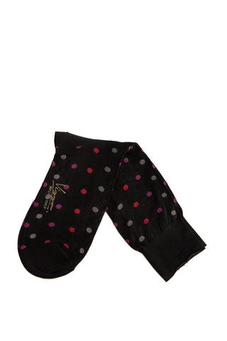 Purple socks with black dots