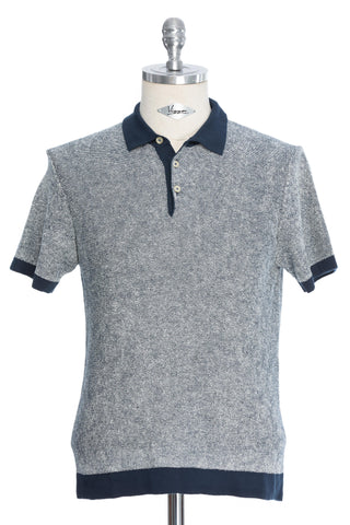 Navy casual t-shirt with white wide stripes and Polo collar