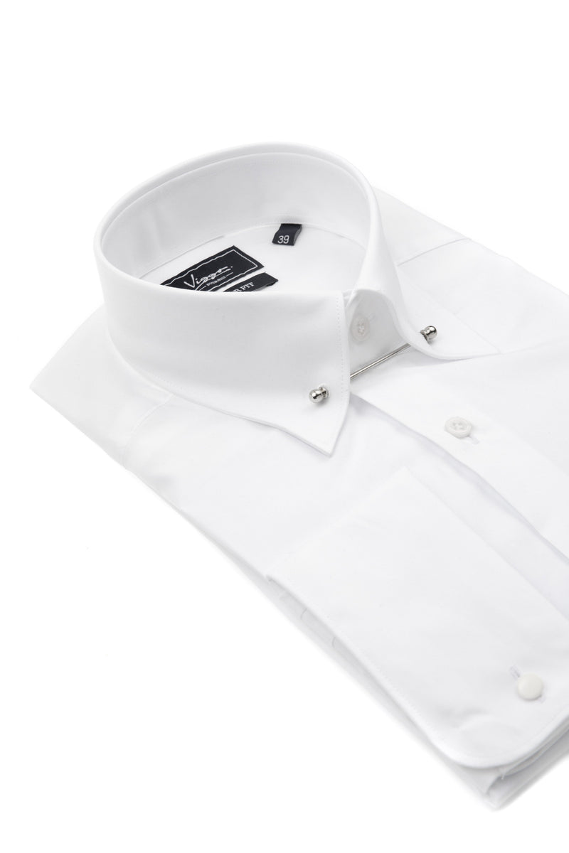 White business shirt with collar pin