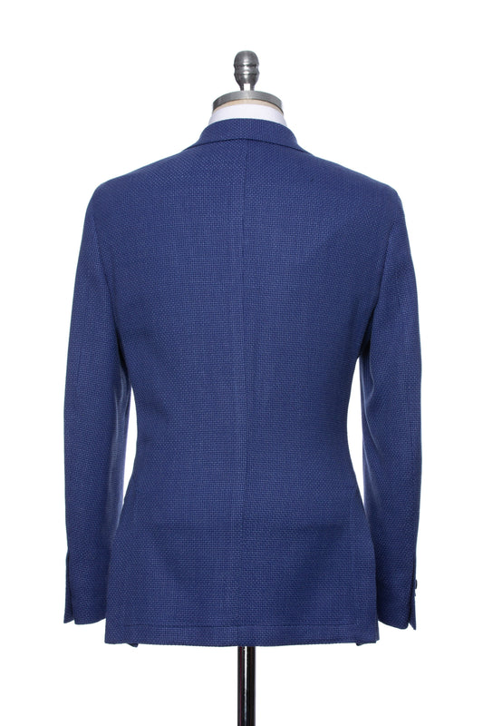 Blue thin textured casual jacket and lapel cut