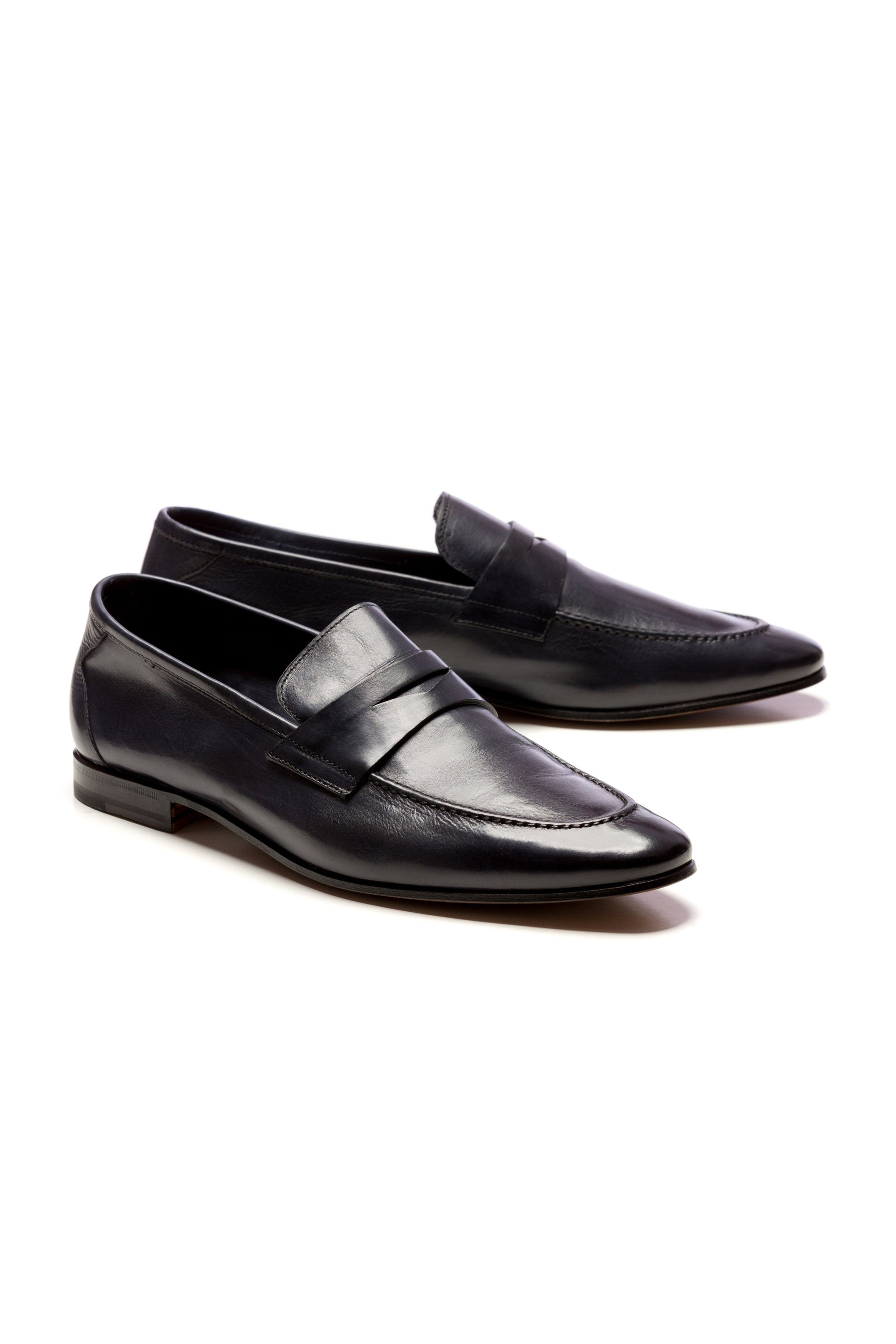 Navy leathered moccasins