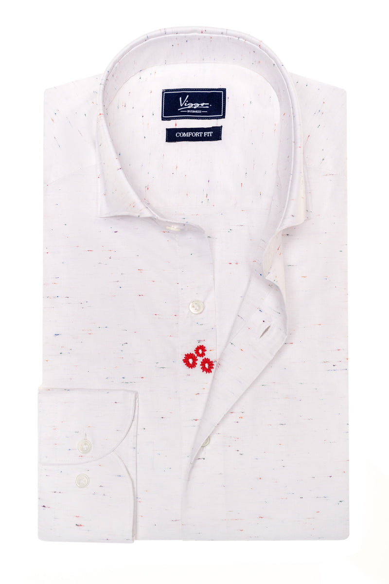 White shirt with multicolored inserts