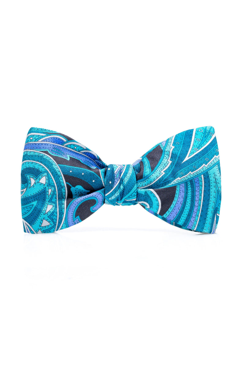 Picton blue Paisley bow tie