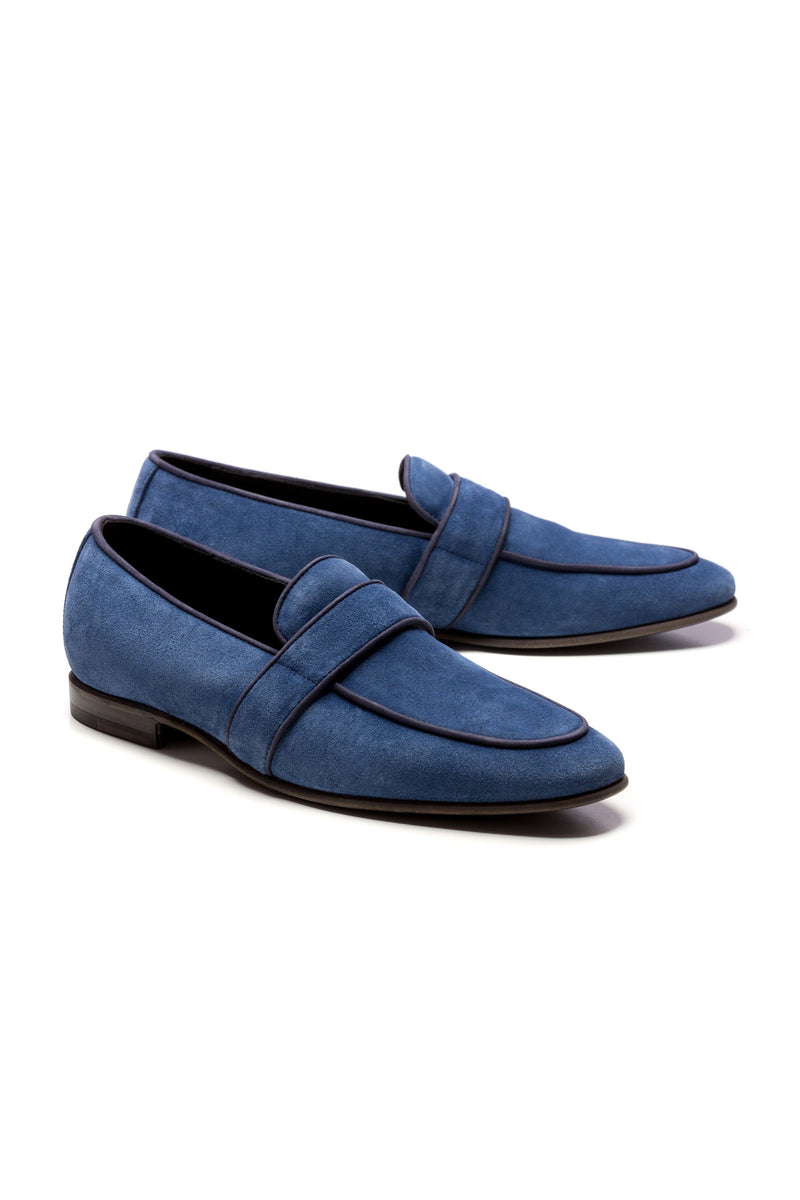 Blue suede moccasins