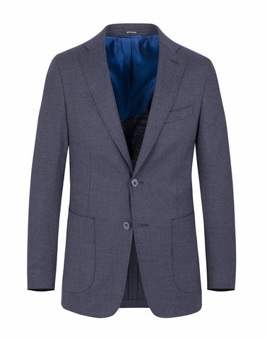 Blue casual jacket with small white checkers and lapel cut