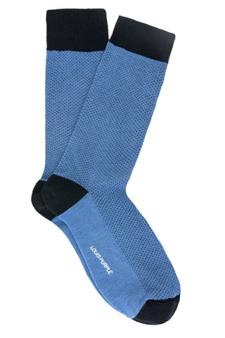 Blue socks with black stripes