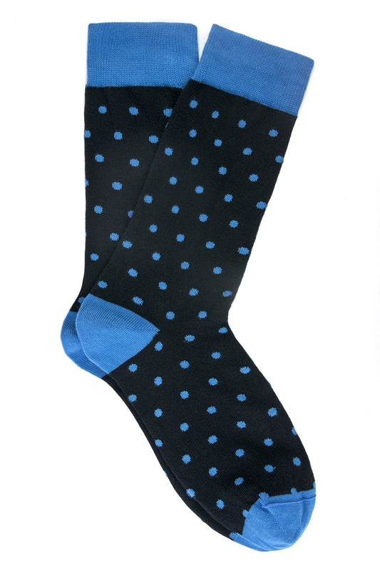 Black socks with blue dots