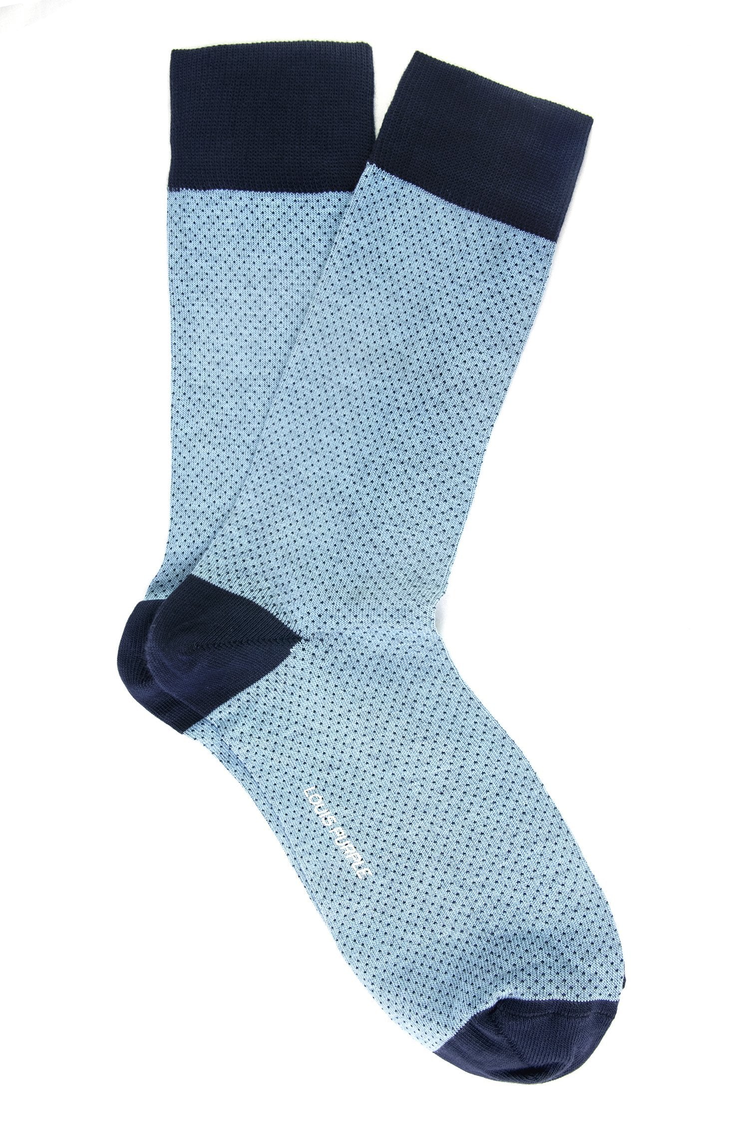 Blue socks with navy dots