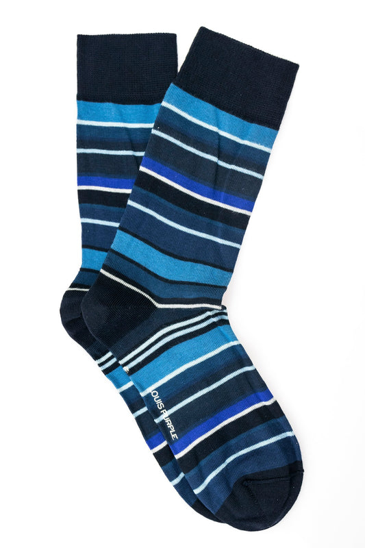 Black socks with blue stripes